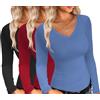 Ekouaer Donna Confezione da 1&3 Maglie a Maniche Lunghe Collo a V Nero + Rosso + Blu M