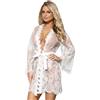 ohmydear Vestaglia Sposa in Pizzo Trasparente Kimono Donna con Cintura di Seta Lingerie Sexydonna Set Hot Camicia da Notte con Maniche Lunghe Pigiama Donna Erotico