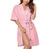COLORFULLEAF 100% cotone vestaglia donna accappatoi leggeri corti sauna kimono morbido donna pigiameria manica corta, Rosa-breve, S