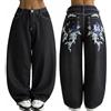 Suncadmious Moda Donna Jeans Stile Anni '90 Hip-Hop Harajuku a vestibilità Ampia con Stampa retrò, Modello Boyfriend, Gamba Larga, Vita Media, Pantaloni in Denim Streetwear (Nero-2,M)