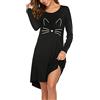 Ekouaer Camicia da Notte Donna Pigiama Morbida a Girocollo Loungewear con Maniche Lunghe Morbida Vestiti Stampata Gatto Nero L