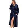 RONGTAI Accappatoio lungo in pile da donna, Blu marino, S