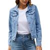 VaiKanhai Giacca da donna Basic Solid Color Button-Down-Denim in cotone con tasche, giacca di jeans, giacca in jeans, colore blu, impermeabile, traspirante, estiva, giacca a vento, Blu, XXL