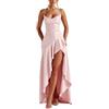 Generico Women's Ruffles Satin Prom Dress, Club Night Sexy Dress Casual Slit Cocktail, off-The-Shoulder Spaghetti Strap Long Party Evening Dresses, Solid Color Sleeveless (Pink,M)
