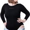 LEELA LAB, Body Seamless Donna Curvy Maniche Lunghe, in Microfibra Senza Cuciture, Made in Italy, Fantasia Born From Chaos, Nero, Taglia XXL