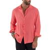 Giosal Camicia Uomo Lino Colletto Maniche Lunghe Casual Regular Fit Basic Tinta Unita Vari Colori (IT, Testo, S, Regular, Regular, Corallo)