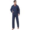 Amaxer Classico Pigiama da Uomo in Due Pezzi,in Cotone,da Notte,a Maniche Lunghe,con Tasche,con Coulisse