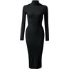 Generic Abiti da donna Autunno 2025 Abito in maglia a costine a collo alto a maniche lunghe in maglia a costine Slim Fit Abiti midi aderenti, Nero , S