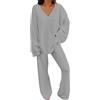Generic Set Fuzzy da Donna Completi da 2 Pezzi Top a Maniche Lunghe Pantaloni a Gamba Larga Set 𝐏igiama Lungo Donna Cotone (Grey, L)