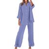 Meaunzyl Completo Donna Elegante Casual Cotone E Lino Pantalone Lungo Estivo Tuta Elegante Tinta Unita Larghi Camicia + Pantaloni Palestra Curvy Set Due Pezzi Comodo Primavera Maniche 3/4 Set Spiaggia