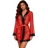 comeondear Lingerie Donna Trasparente Taglie Forti Camicia da Notte Pizzo con Perizoma Babydoll Seducente Hot Completo Intimo Sexy con Cintura Scollo a V Kimono Vestaglia Pigiama Rosso,XS-S
