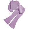 Generic Outfit da 2 pezzi per ragazze, top corti a maniche lunghe, felpa, camicie a coste e pantaloni svasati, pantaloni da jogging Giochi Bambina 8 Anni Femmina