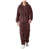 Vhersily Pigiama Intero Uomo Flanella Tinta Unita Felpa con Cappuccio Pile Invernale Caldo Pajamas Tuta Intera da Notte Onesie Oversize Zipper Pigiamone Coppia Sleepwear Abbigliamento Erotico Per Casa