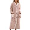 Roobeety Accappatoio lungo da donna in peluche con bottoni, morbido vestaglia con scollo a V e tasche | Accogliente accappatoio con dettagli giocosi, Stil#t02 rosa acceso, M