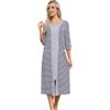 rismart Donna Manica 3/4 Zip Cappotto da Casa Casual Collo a V Camicia da Notte Vestaglia Abito Pigiama
