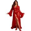 ohyeahlady Kimono Donna Pizzo Lungo Taglie Forti Vestaglia Kimono Morbida Estiva Con Cintura Costume Da Bagno Curvy Accappatoio Bikini Camicia Da Notte Manica Lunga Pigiama Largo Lingerie Rosso,XS-S