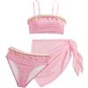 Happy Cherry Bikini Ragazze 3 Pezzi Costume da Bagno Mode Decorazioni di Conchiglie con Gonna da Spiaggia Bambina Costumi Tankini Estivo 8-12 Anni