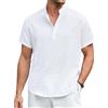 Enlision Camicia Lino Uomo Bianca Manica Corta Colletto alla Coreana Magliette Uomo Estivo Serafino Casual Eleganti Tshirt Senza Collo con 3 Bottoni Taglia S