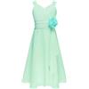 inlzdz Vestito Elegante da Ragazza Fiore Estivi Abiti Lunghi in Chiffon Festa Cerimonia Matrimonio Damigella Bambina Sposa Prima Comunione Battesimo Menta Verde 13-14 Anni