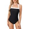 SEDEX Costume da bagno intero da donna, controllo della pancia, costumi da bagno curvy nero bianco a blocchi di colore con scollo all'americana costumi da bagno increspati push-up imbottito con