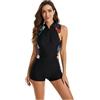 Beachkini Costume da Bagno Intero Costume da Bagno per Donna Senza Maniche Swimsuit con Zip Frontale,Fiore Giallo,XXL