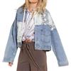 Suncadmious Giacca di Jeans da Donna con Stampa Leopardata a Maniche Lunghe Giacca Leggera con Bottoni Giacca di Jeans Patchwork Stampata Oversize con Maniche Lunghe alla Moda (Blu 1,S)