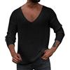 Generisch Maglione da uomo a maglia invernale a maniche lunghe con scollo a V profondo in tinta unita, Nero , 3XL