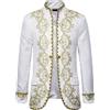Mymyguoe Giacca da ricamo in oro da uomo, medievale, nobile, blazer, abito da principe reale, costume da Halloween, slim fit, giacca da principe dorata, costume da steampunk, ricamo gotico, bianco, S