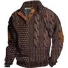 Berrynight Felpa da uomo casual retrò in cashmere con colletto alla coreana, elegante top vintage con bottoni a maniche lunghe, Marrone, L