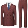 MOGU Abito da Uomo Doppiopetto gessato 2 Pezzi Slim Fit Smoking Giacca Formale e Pantaloni per Affari, Matrimoni, Balli di fine Anno, Borgogna, L