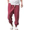 Foweknow Pantaloni giapponesi da uomo Kirakuco 3/4 per il tempo libero, pantaloni harem, tinta unita, comodi, pantaloni sportivi a lanterna, vintage, vita elastica, cotone lino pantaloni larghi con
