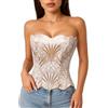 LEACOOLKEY Corpetto Corsetto in Pizzo Floreale Trasparente con Lacci per Donna Top Halloween