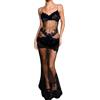 Oludkeph Abito da Donna in Pizzo Floreale, con Spalline Sottili, per Spiaggia, Feste, Club, Nero, Taglia Unica