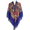 Gudessly, scialle tradizionale, stile retrò, da donna, oversize, 157,5 cm x 157,5 cm, con frange, poncho con motivo floreale stampato, Blu Savoia, 62 * 62inch