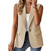 Generic Gilet senza Maniche Estivo da Donna Top Leggero Completamente Foderato Moda Casual Lavoro Ufficio Blazer con Tasche (1-beige,XL)