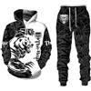 lFTEGUFKXS Tiger Tuta da jogging da uomo Leone Tuta Oversize Tuta da allenamento Felpa con cappuccio Pantaloni da jogging Tuta sportiva, S10., XL