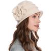 ZLYC 1920 Vintage Lana Cloche Cappello Fiore Bombetta per Le Donne(Bianco Crema Floreale)