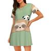 ZHAOUR Camicia da notte da donna a maniche corte, traspirante, comoda ed elegante, con stampa di panda e bradipo per l'estate, Nero , M