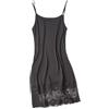 keusyoi Abito da donna in seta lavorato a maglia, sottoveste in pizzo, camicia da notte da donna con spalline sottili, Nero , M