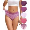 INNERSY Mutande Donna Cotone Vita Alta Pizzo Slip Comodi Culotte Pacco da 5 | Mutandine Traspiranti, Intimo Gamba Alta, Mutanda Elasticizzata, Cavallo 100% Cotone, Copertura Totale, Senza Etichetta