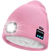 ATNKE Unisex LED Bluetooth Cappello con Luce,USB Ricaricabile 4 LED Musicale Altoparlante Cappello da Corsa Calda Pile Foderato Berretto Lavorato Maglia Regali per Uomo e Donna/Pink