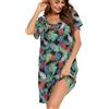 MIA LUCCE Camicia da notte da donna a maniche corte e pigiama comoda in cotone con stampa alla moda per dormire e tempo libero, taglie S-3XL, Piume nere e verdi, XXL