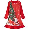 LOLPIP Abiti da notte per ragazze di Natale, abiti da notte a maniche lunghe, pigiama invernale, per bambini, da 3 a 10 anni, Albero di Natale rosso lungo, L(120)