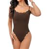 Starrylion - Body in pizzo con scollo quadrato, top da donna senza maniche, con spalline sottili, canotta body per donna, sexy, cacao, XS