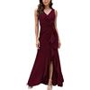 FQA Abito da Sera Formale da Donna, Elegante, per Feste o Balli, Lungo e Sexy, Scollo a V, Senza Maniche, con Spacco Incrociato