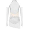 inhzoy Vestito da Ballo Latino Donna con Frange Strass Abito da Balletto Sala da Ballo con Guanti Body Danza Classica Moderna Pattinaggio Costume da Danza Samba Rumba Salsa Bianco S