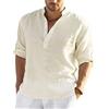 PADOLA Camicia in Lino Uomo Camicie Slim Fit Elegante Bianco Camicia Estiva Estate Maniche Lunghe Casual(S,Albicocca)