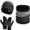 INSISMY Cappello Sciarpa e Guanti Touch Screen Set per Uomo Berretto Invernale Guanti Termici e Scaldacollo con Fodera in Pile per Uomo