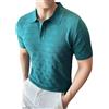 Generic Polo da uomo in seta ghiacciata ricamata traforata geometrica a maniche corte con colletto rialzato traspirante, Turchese, M