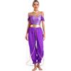 TTAO Vestito da donna per danza del ventre, stile orientale, indiano, velo per il viso, ballerina del ventre, Halloween, carnevale, feste, viola., XL
